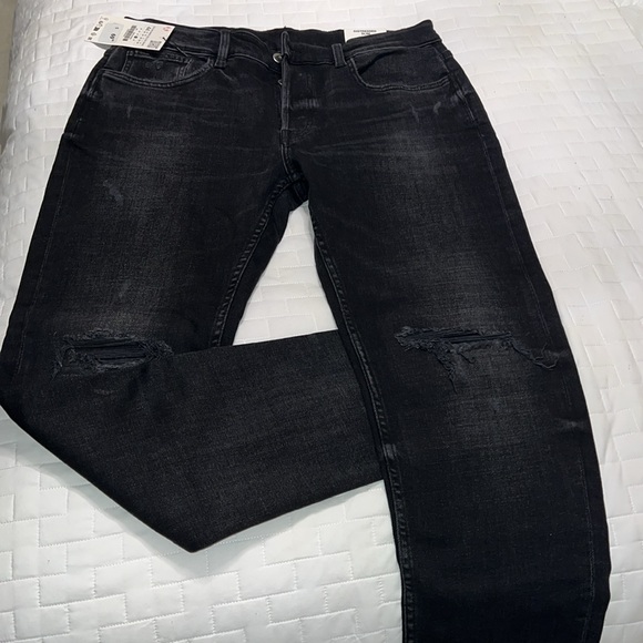 Zara men’s distressed jeans black size us 34 / slim fit - Picture 7 of 13
